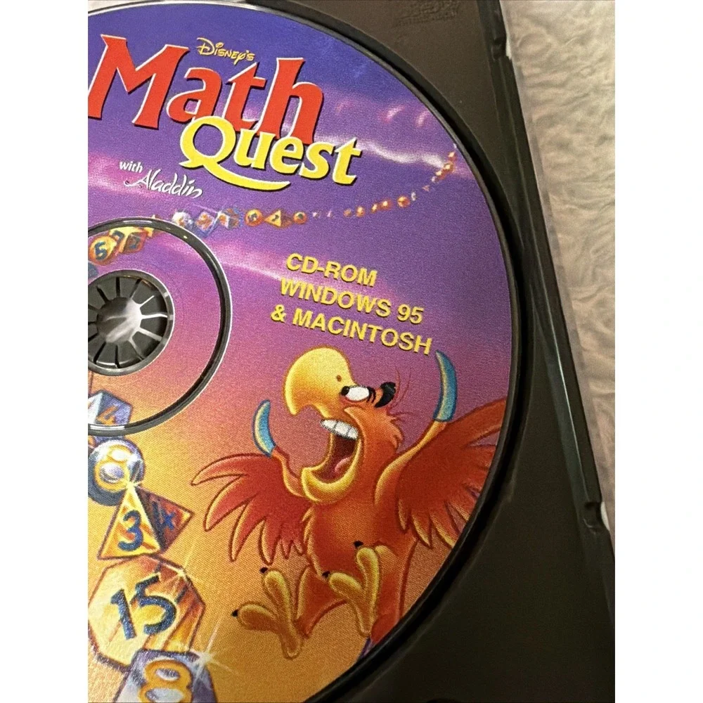 Disney MathQuest With Aladdin 1997 PC CD ROM Game WIN MAC Kids CIB Manual